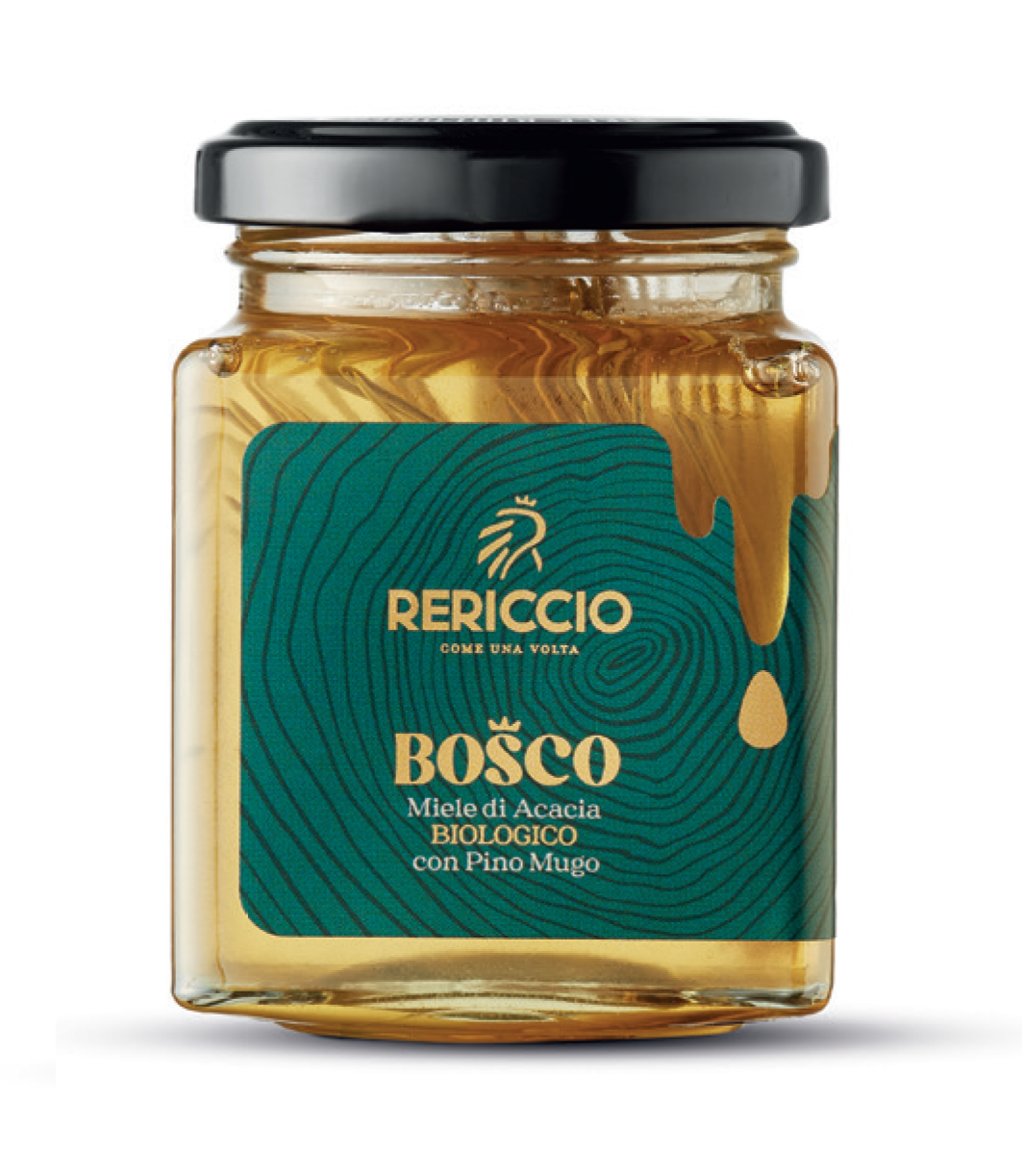 Glas med BIO fyretræs honning fra Periccio, Italien