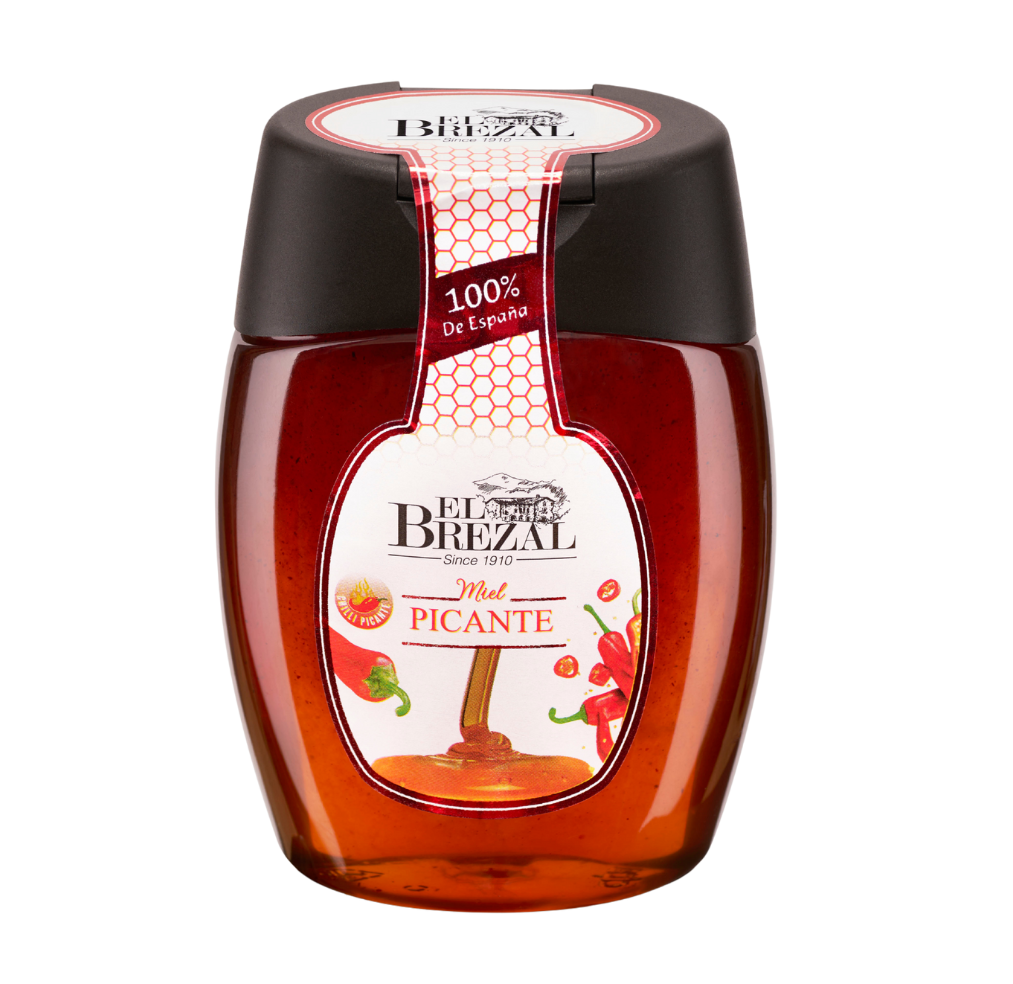 Plastflaske - squizeflaske honning ,El Brezal , spansk honning med chili