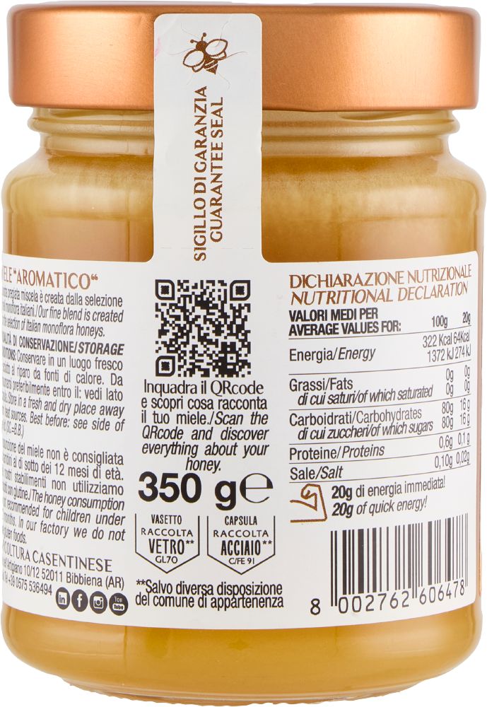 bagside af Apicoltura Casentinese - "Equilibrato" honning glas 