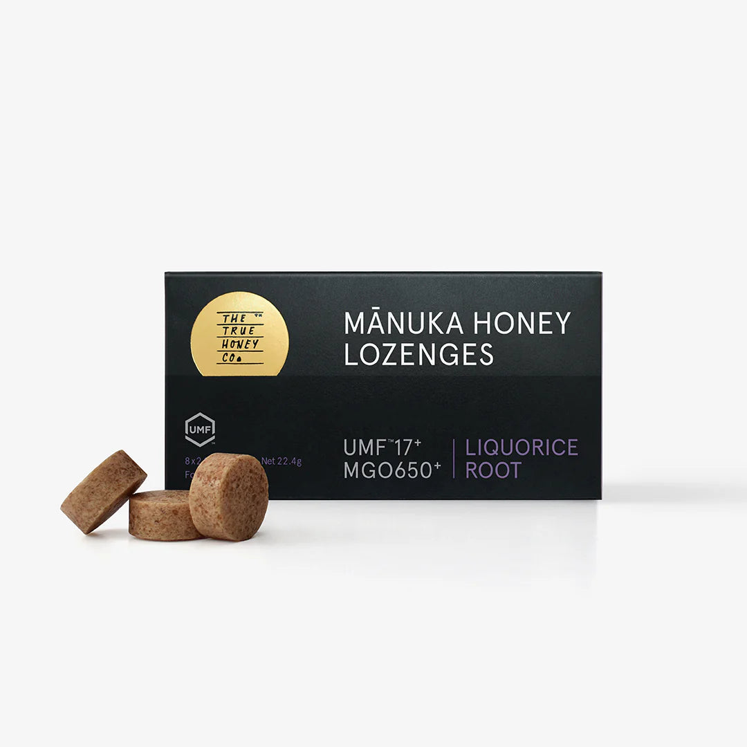 Pakke med Manuka Honning pastiller med lakridsrod , UMF17+ MGO 650+  fra New Zealand