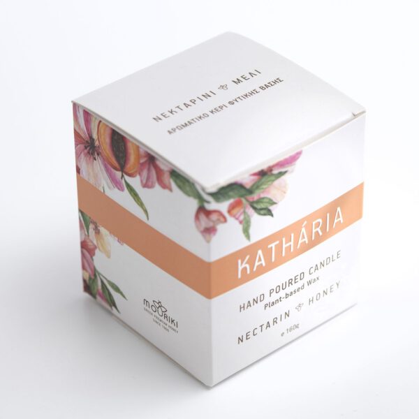 Kasse med duftlys fra Kathária , lavet med bivoks, med nektarin og honning duft. 